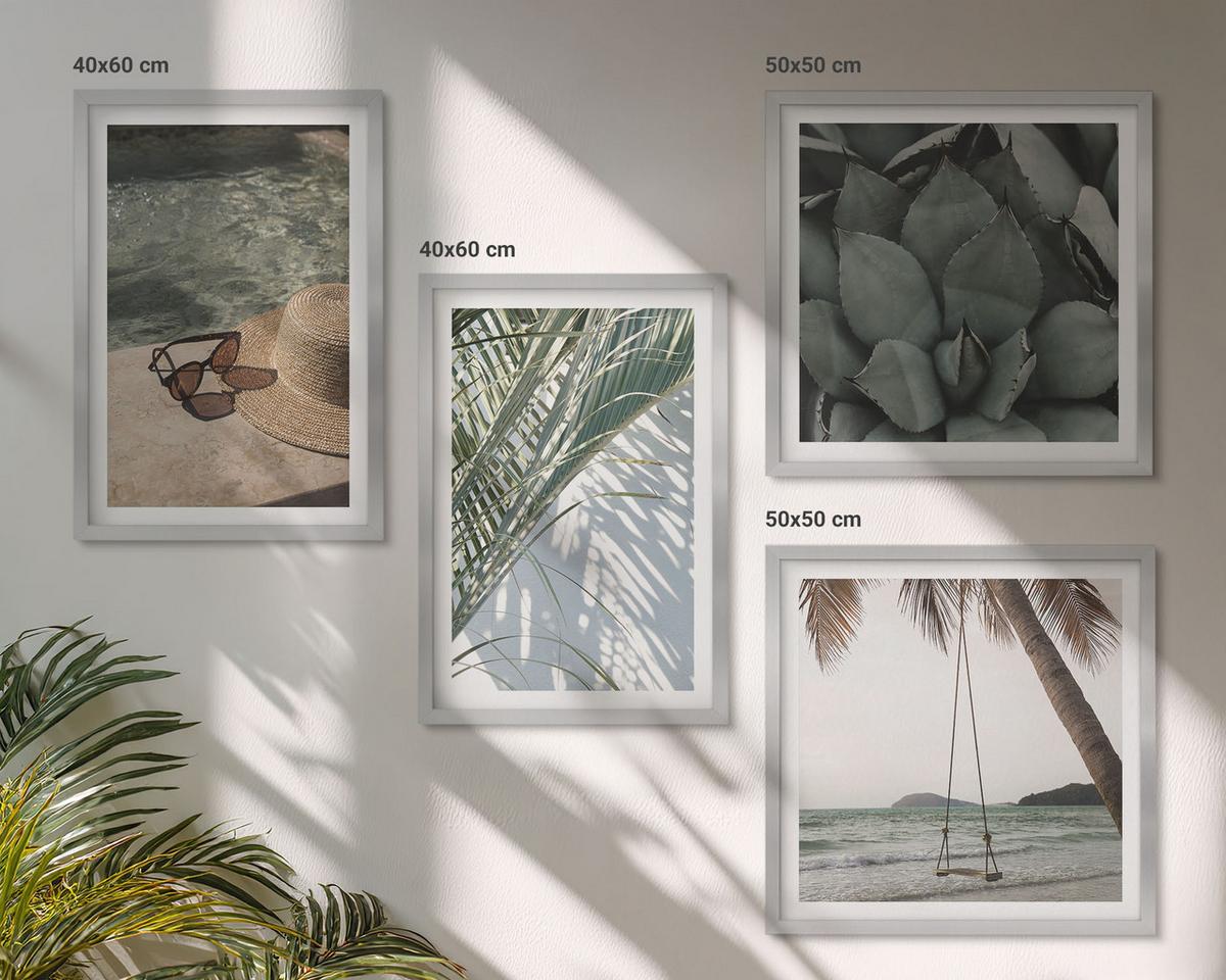 BILDER SET 4er Set - 50x50 cm & 40x60 cm Silberner Rahmen - Tropische Pflanzen für den Urlaub - Silberfarben, Kunststoff (50/50cm) - TULUP