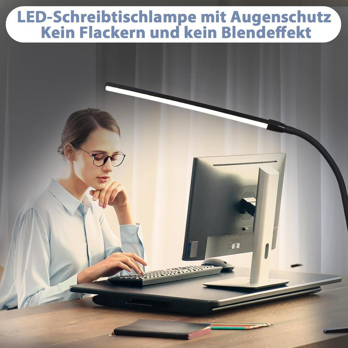 TISCHLAMPE Dämmerix 6.5/80.8/6.5 cm - Schwarz, Metall (6.5/6.5/80.8cm) - ZMH