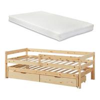 DOPPEL-KINDERBETT Sonkajärvi mit Matratze - Naturfarben, Holz (90/200cm) - [en.casa]