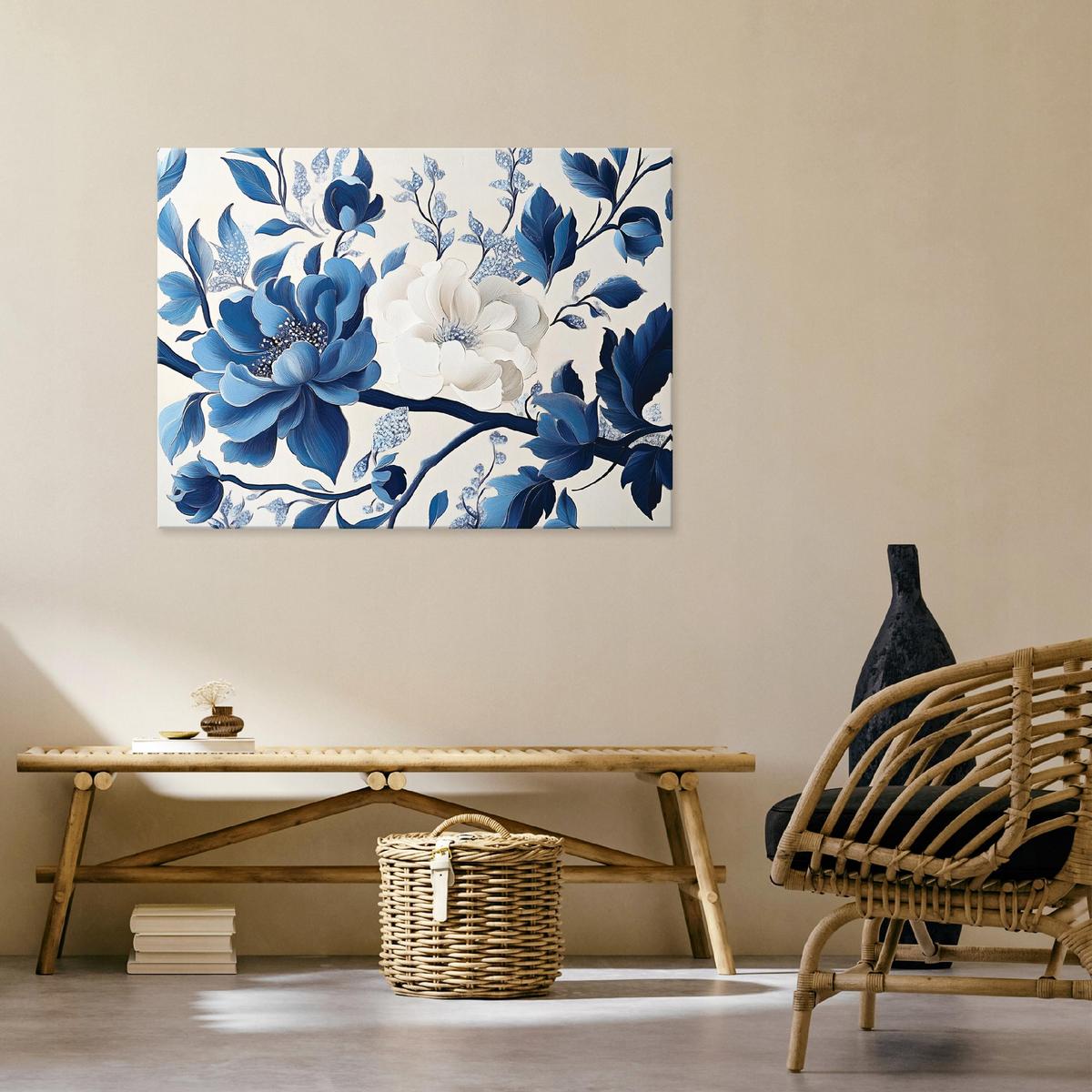LEINWANDBILD Blumen Blau Abstrakt Modern Wohnzimmer 60x40 - Multicolor, Holzwerkstoff (60/40cm) - Wallarena