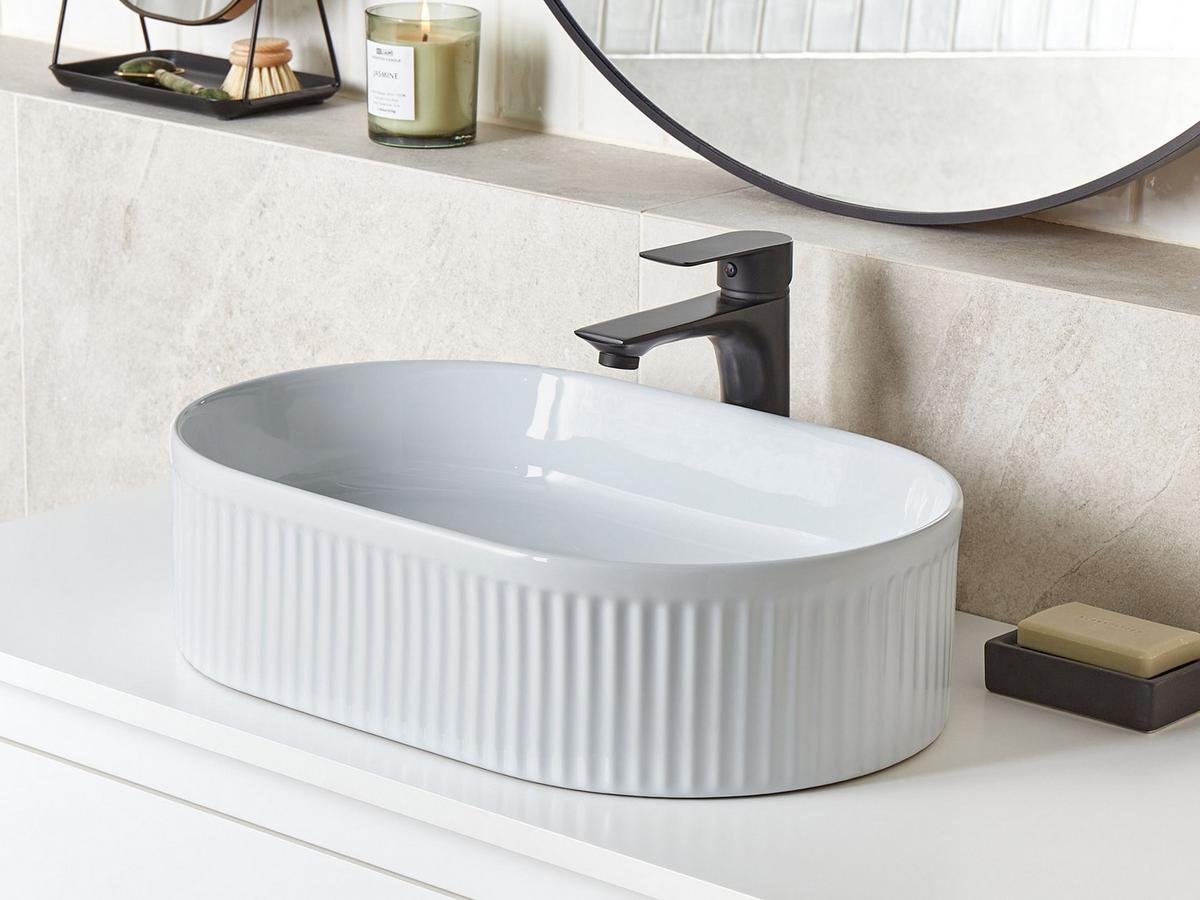 AUFSATZWASCHBECKEN Weiß 49/31 cm Keramik Geldo - Weiß, Keramik (49/13/31cm) - Beliani