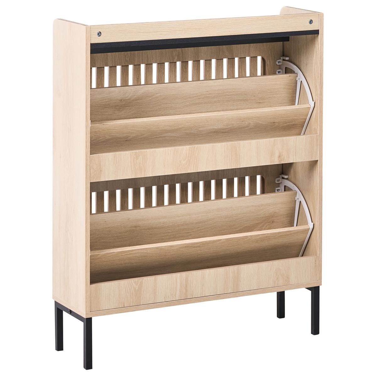 SCHUHSCHRANK Hellbraun Gympie - Hellbraun/Schwarz, Holzwerkstoff (80/100/25cm) - Beliani