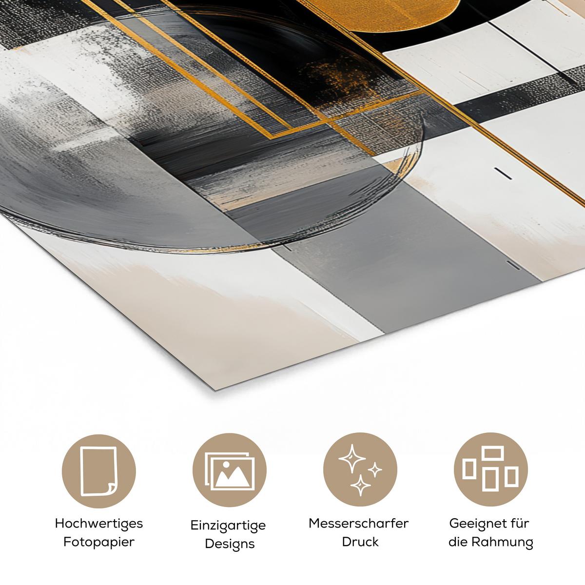 POSTER Abstrakt - Gold - Silber - Formen - Ästhetisch - Modern Deko Wohnzimmer 60x80 cm - Goldfarben, Papier (60/80/0.1cm) - MuchoWow
