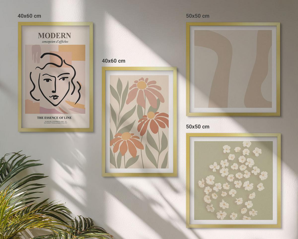 BILDER SET 4er Set - 50x50 cm & 40x60 cm Goldrahmen - Moderne abstrakte Frau - Goldfarben, Kunststoff (50/50cm) - TULUP