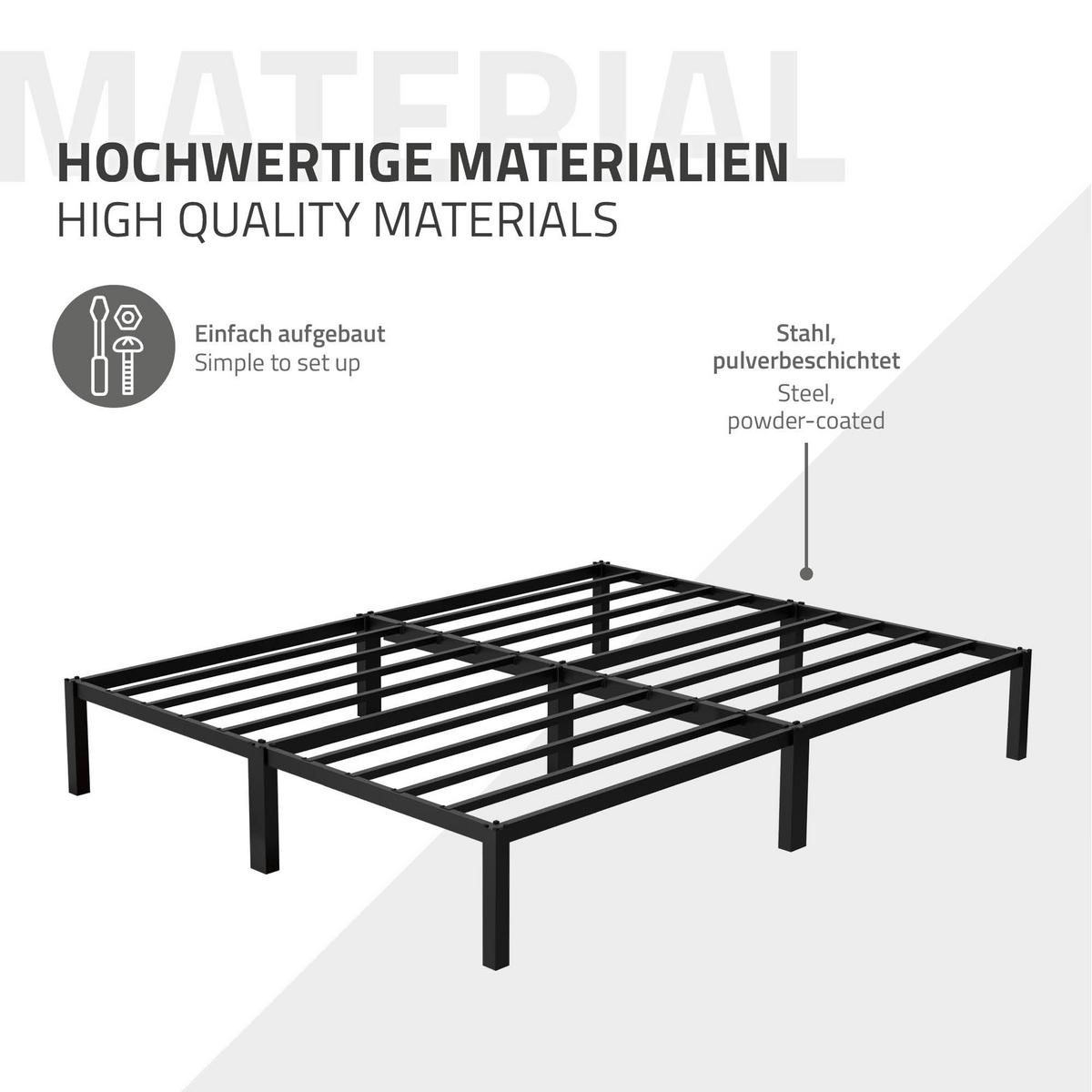 METALLBETT 160x200 cm mit Lattenrost Schwarz auf Stahlrahmen - Schwarz, Metall (160/200cm) - ML-DESIGN