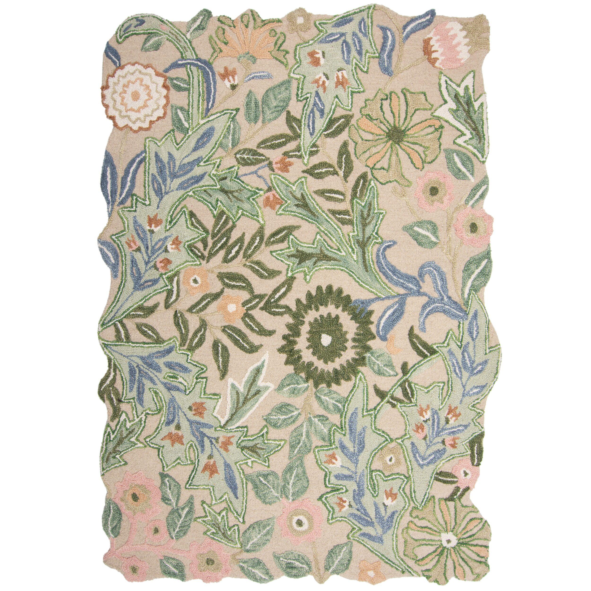 WOLLTEPPICH CHAR, floral, Grün, 200 x 290 cm - Grün, Textil (200/290cm) - KADIMA DESIGN