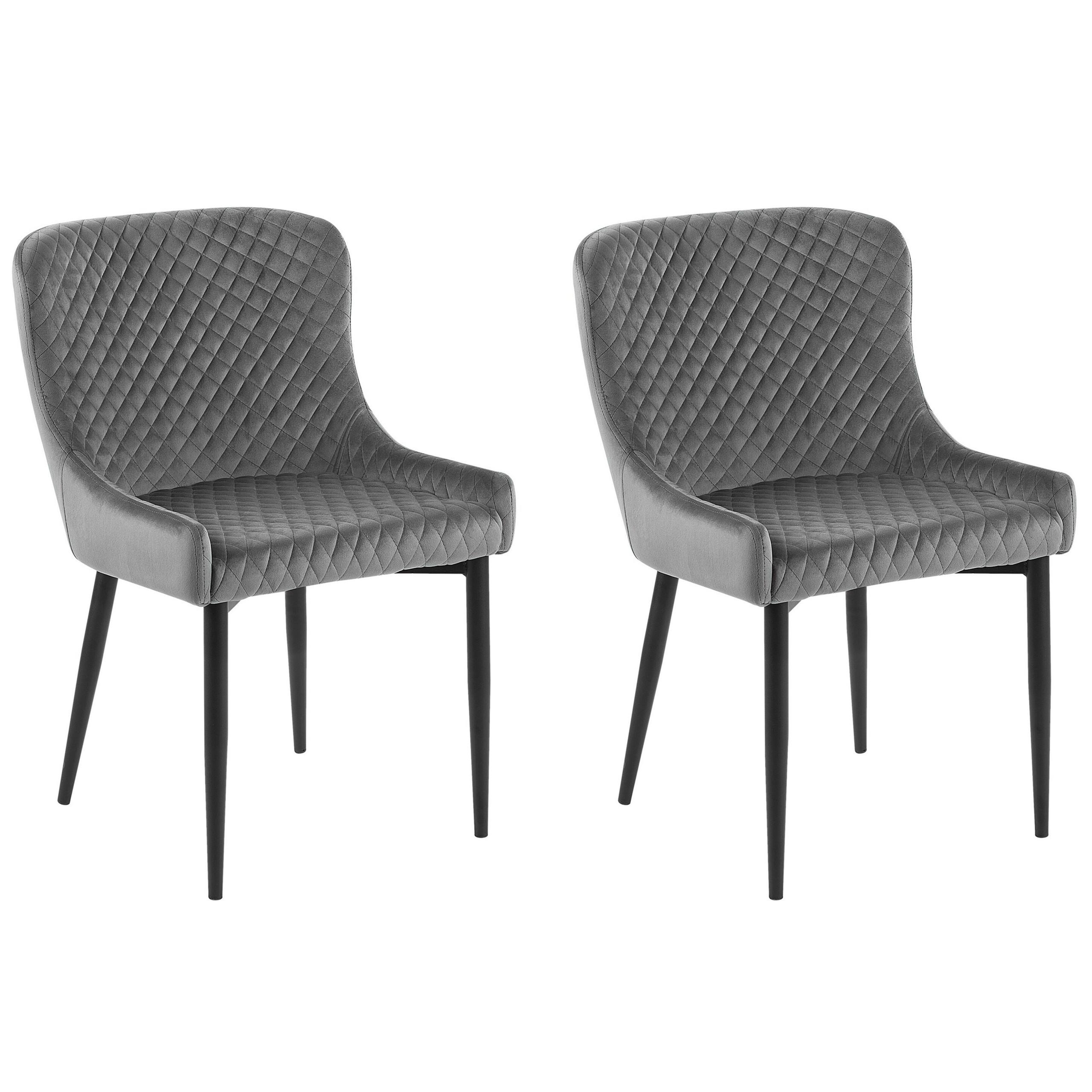 ESSZIMMERSTUHL 2er-Set Samtstoff Grau Solano - Grau, Textil/Metall (51/82/52cm) - Beliani