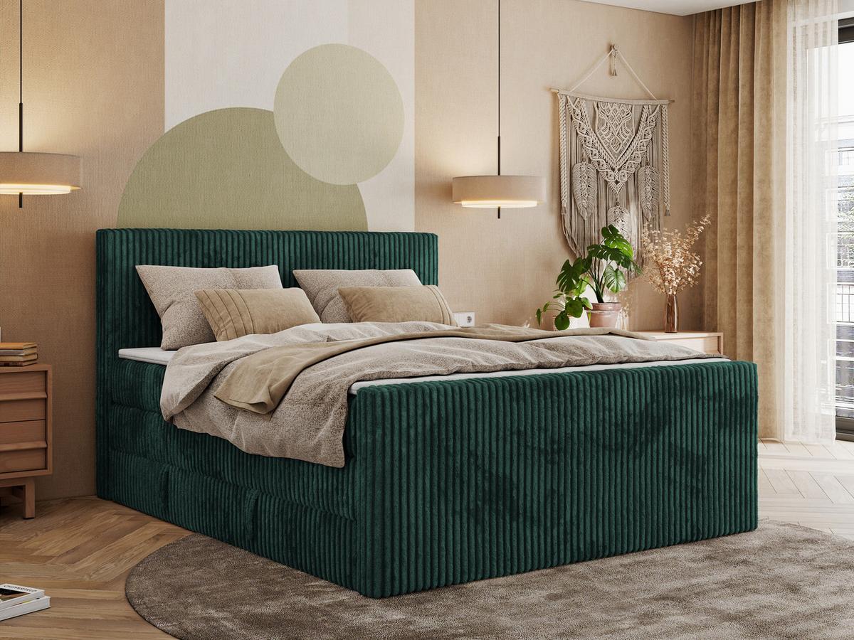 BOXSPRINGBETT TILIANO KING DUO 200/200 - Dunkelgrün Cord - H3 - Dunkelgrün, Textil (200/200cm) - MKS