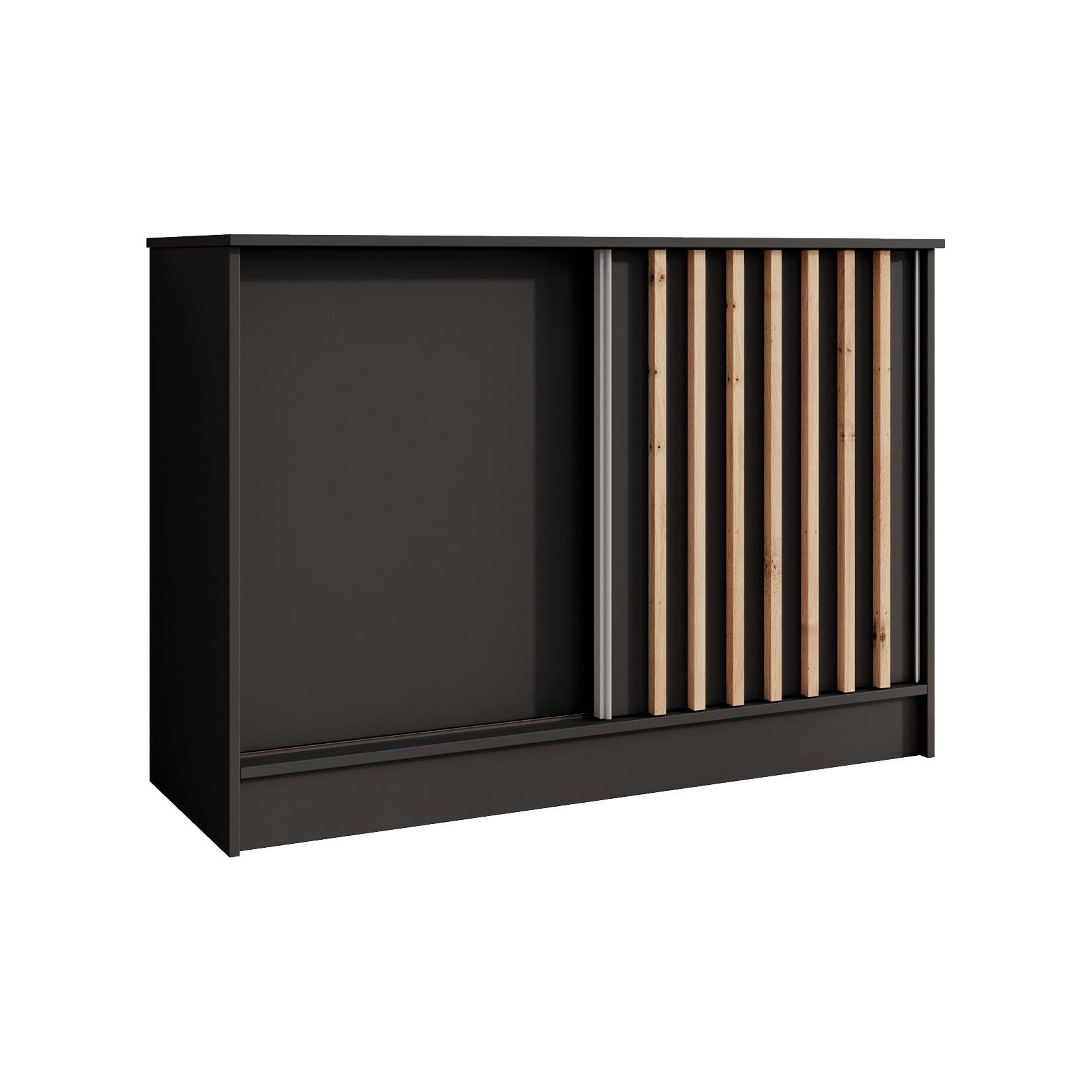 KOMMODE Horizon mit 2 Schiebetüren, Schwarz, 120 cm - Schwarz, Holzwerkstoff (121/85/43.5cm) - Beautysofa