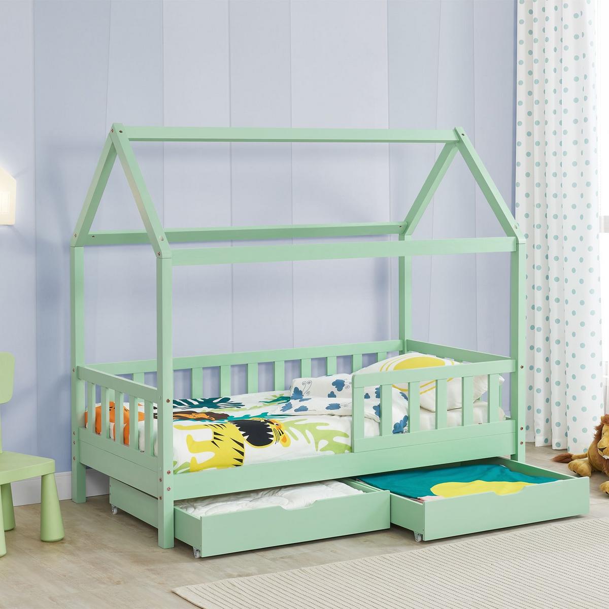 KINDERBETT Marli mint 80x160 cm mit Bettkasten und Matratze - Mintgrün, Holz (80/160cm) - Juskys