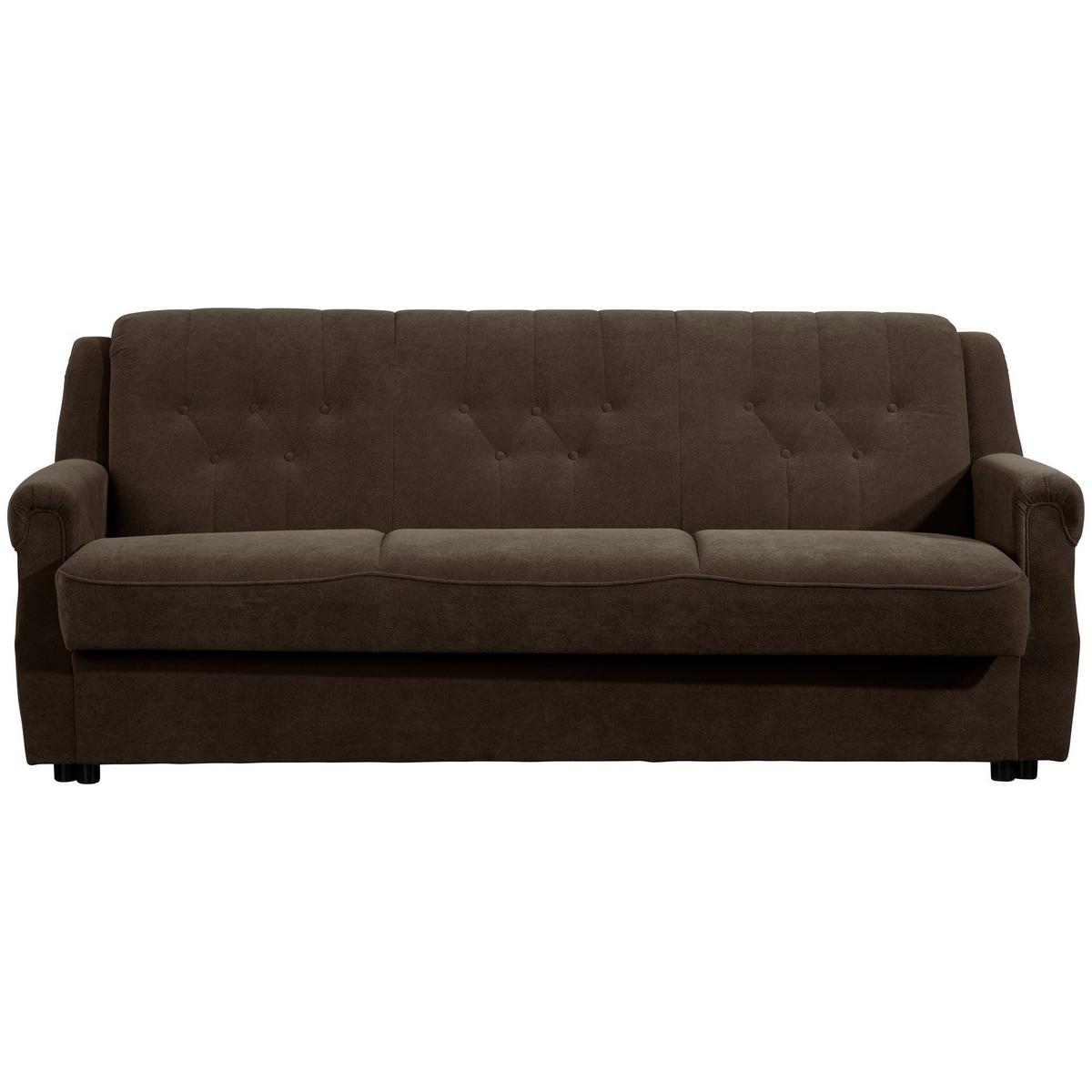 SOFA 3-Sitzer mit Bettfunktion Kaylyn Flockstoff braun - Braun, Kunststoff (207/89/83cm) - 58aufmkessel