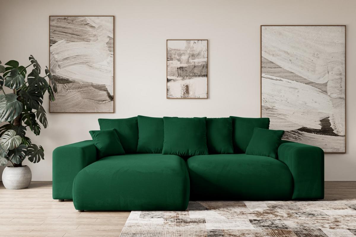 ECKSOFA Ottomane links ESKAR-L 266x176x72 Dunkelgrün Cord - Dunkelgrün/Schwarz, Holzwerkstoff/Kunststoff (266/176cm) - ALTDECOR