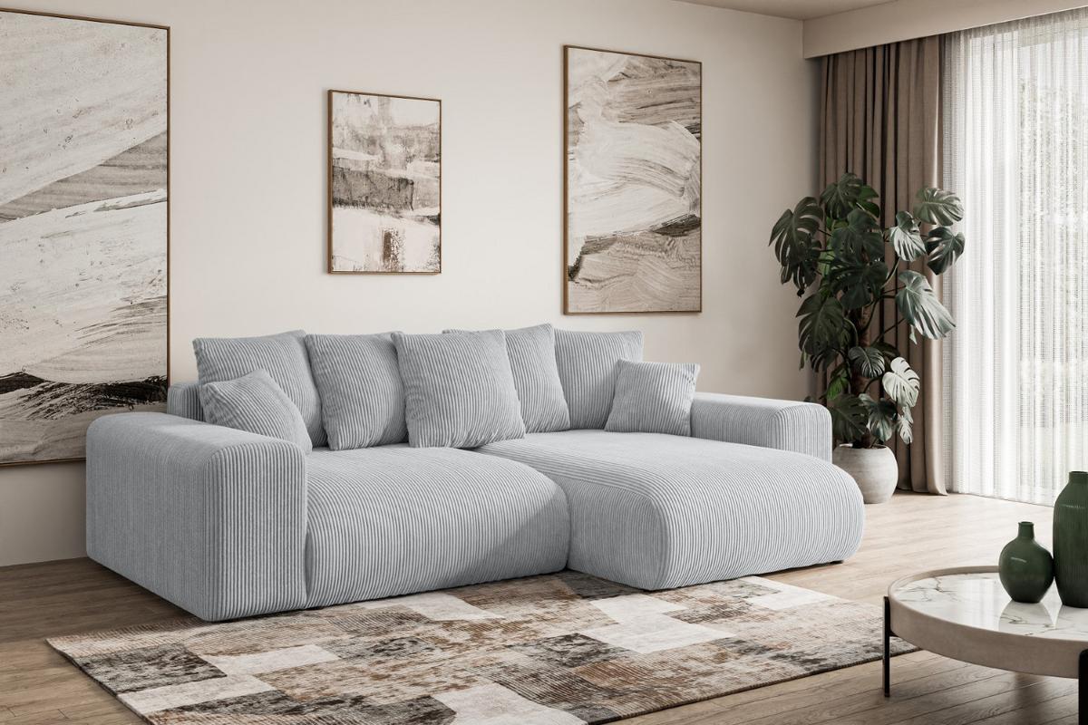 ECKSOFA Ottomane rechts ESKAR-L 266x176x72 Grau Cord - Schwarz/Grau, Holzwerkstoff/Kunststoff (176/266cm) - ALTDECOR