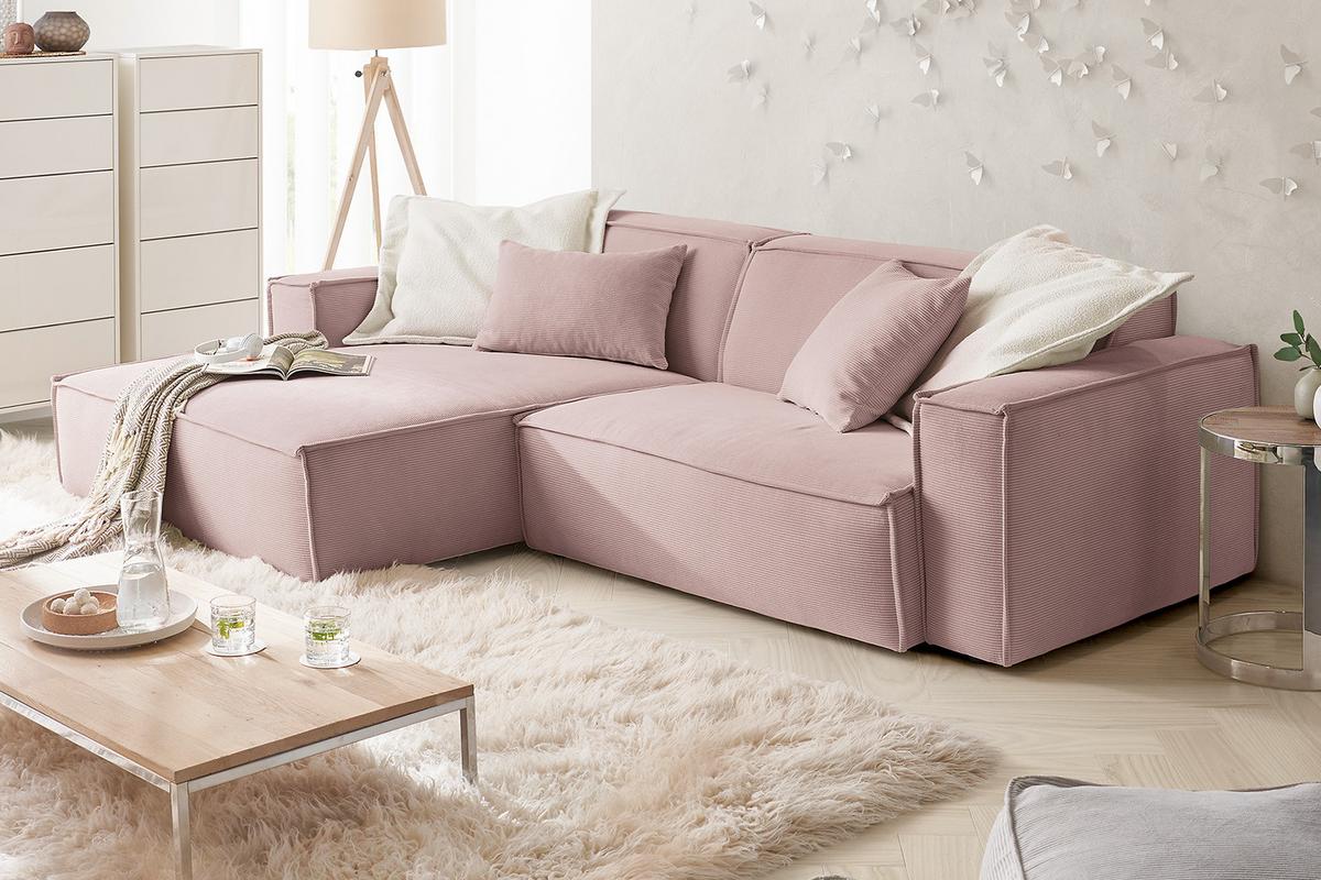 ECKSOFA SAMU Pink Cord - Schwarz/Rosa, Textil (276/168cm) - KAWOLA