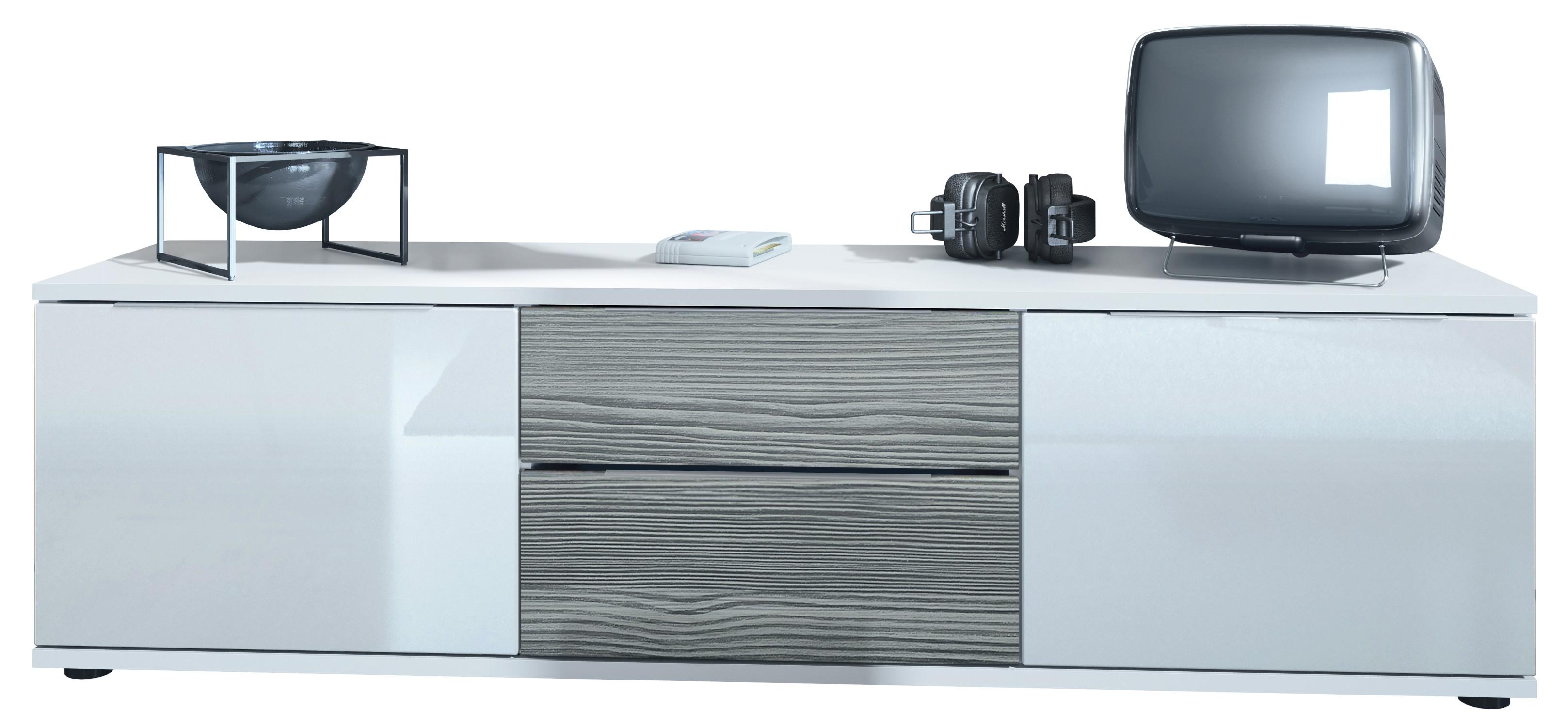 LOWBOARD Linio Avola-Anthrazit - Weiß Hochglanz/Anthrazit, Holzwerkstoff (138.5/37.5/35cm) - Vladon