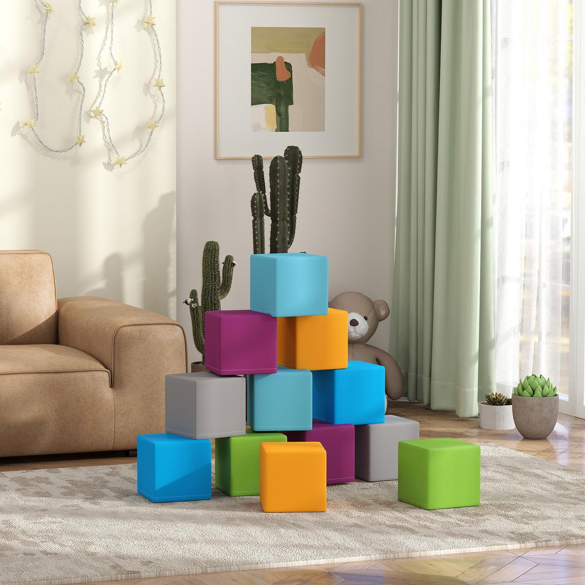 BAUSTEINSET 12er-Set Schaumstoff Bausteine Bauspielzeug für 1-3 Jahre Kinder - Blau/Multicolor, Kunststoff (20/20/20cm) - HOMCOM