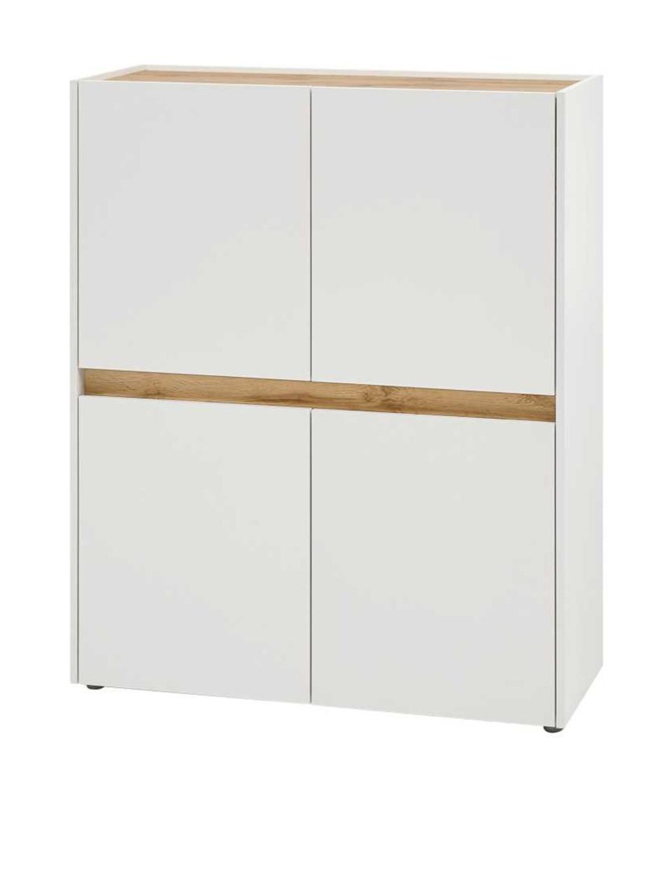 AKTENSCHRANK Weiß matt, Eiche Wotan 100 x 122 cm, Highboard 4-türig mit viel Stauraum - Eichefarben/Eiche Wotan, Holzwerkstoff/Kunststoff (100/122/40cm) - Furn.Design