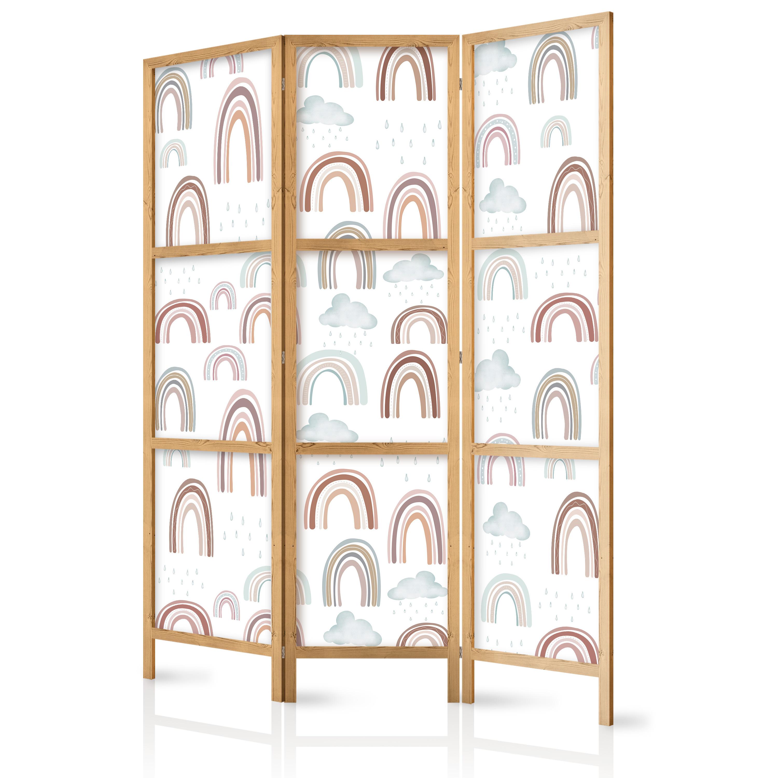 PARAVENT Japanischer 3-tlg 135x172 cm Regenb gen und Wolken - Multicolor, Holz/Textil (135/172/3cm) - Muralo