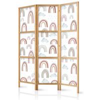 PARAVENT Japanischer 3-tlg 135x172 cm Regenb gen und Wolken - Multicolor, Holz/Textil (135/172/3cm) - Muralo