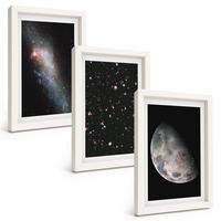 BILDER SET 3er Set - 20x30 cm Weißer Rahmen - Weltraum Galaxien Sterne Mond - Weiß, Kunststoff (20/30cm) - TULUP