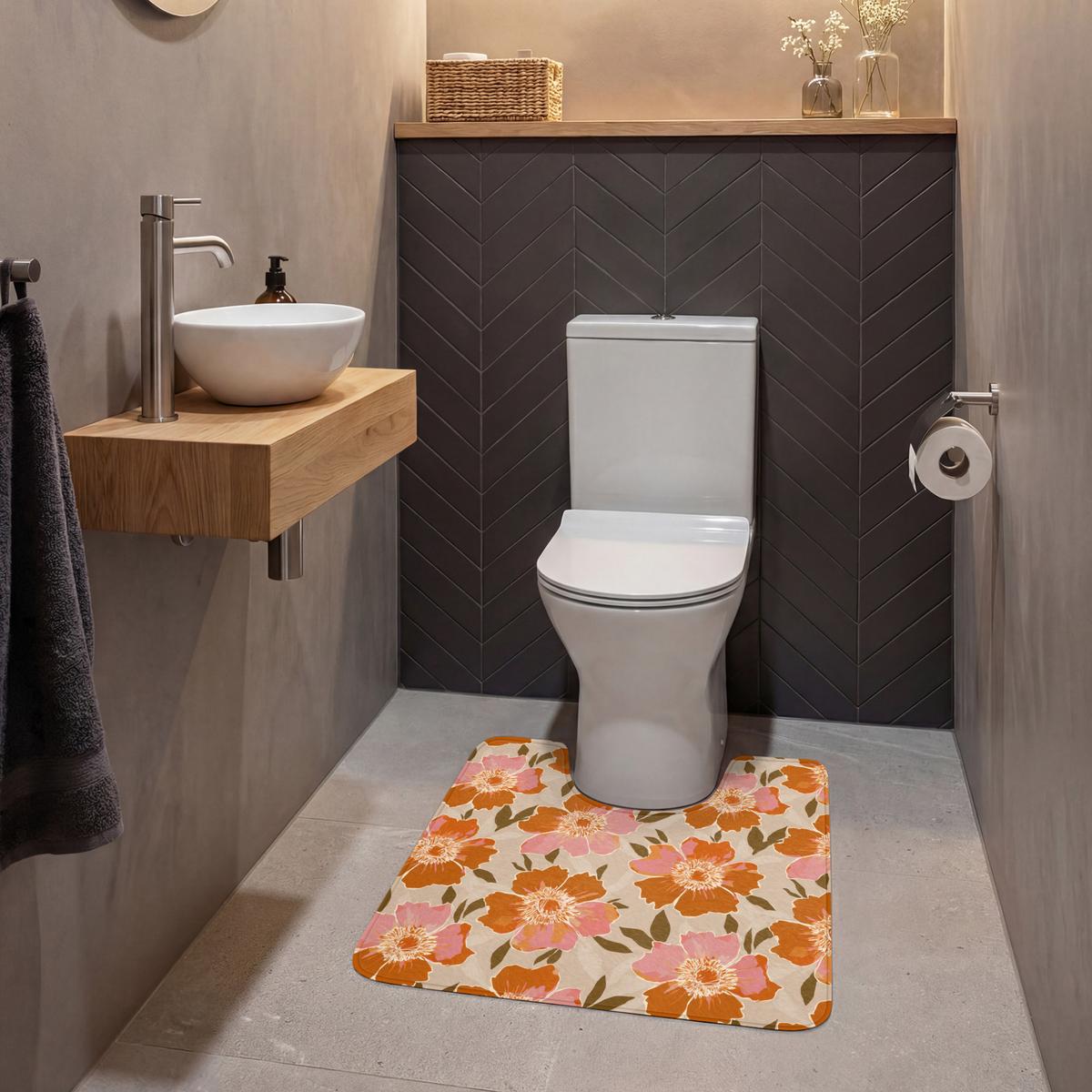 WC-VORLEGER Blumen - Motiv - Retro Toilettenvorleger 55x60 cm - Multicolor, Textil (55/1cm) - OnlyWow