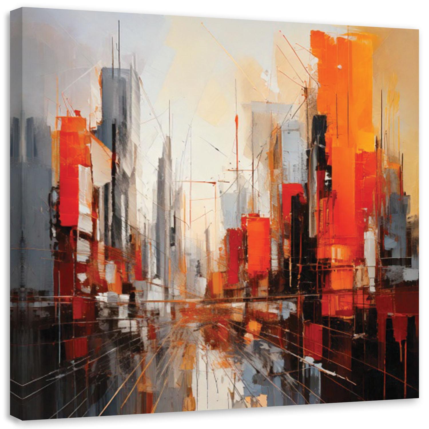 LEINWANDBILD Stadt Moderne Abstraktion Rot 30x30cm - Multicolor, Textil (30/30cm) - Feeby
