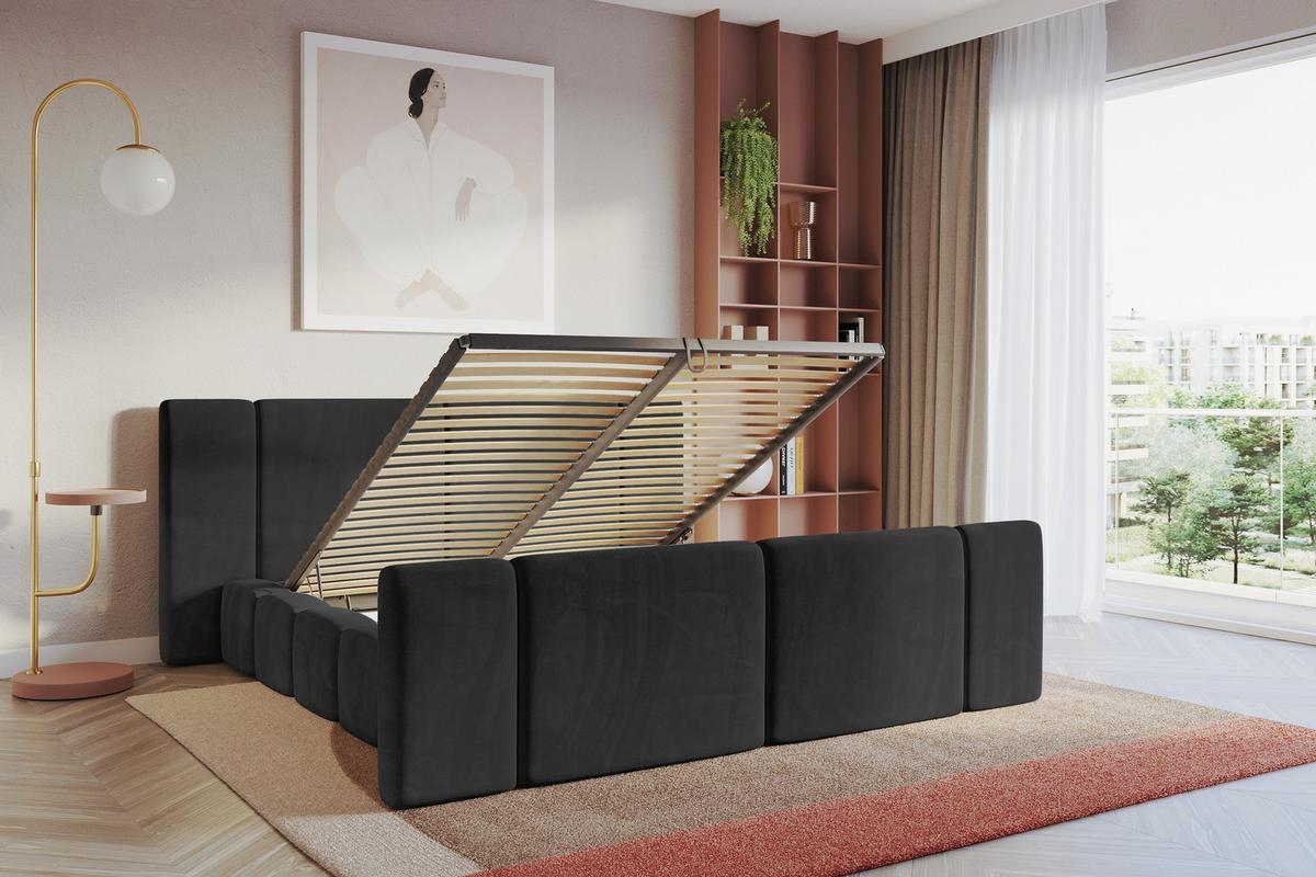 POLSTERBETT mit Bettkasten, Fußteil und Lattenrost, Boxbett ohne Matratze - NILO-Z 160x200 Schwarz - Schwarz, Holzwerkstoff/Textil (160/200cm) - ALTDECOR