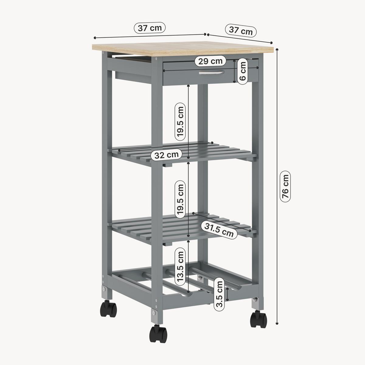 SERVIERWAGEN Biel - Dunkelgrau, Holzwerkstoff (37/76/37cm) - [en.casa]