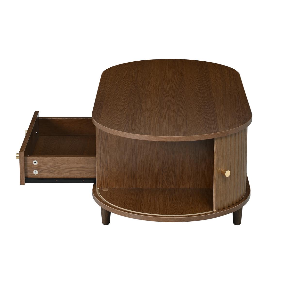 COUCHTISCH Ovales Design mit Rolltür & Schublade - Walnussfarben, Holzwerkstoff (50/100/36cm) - Urban Meuble