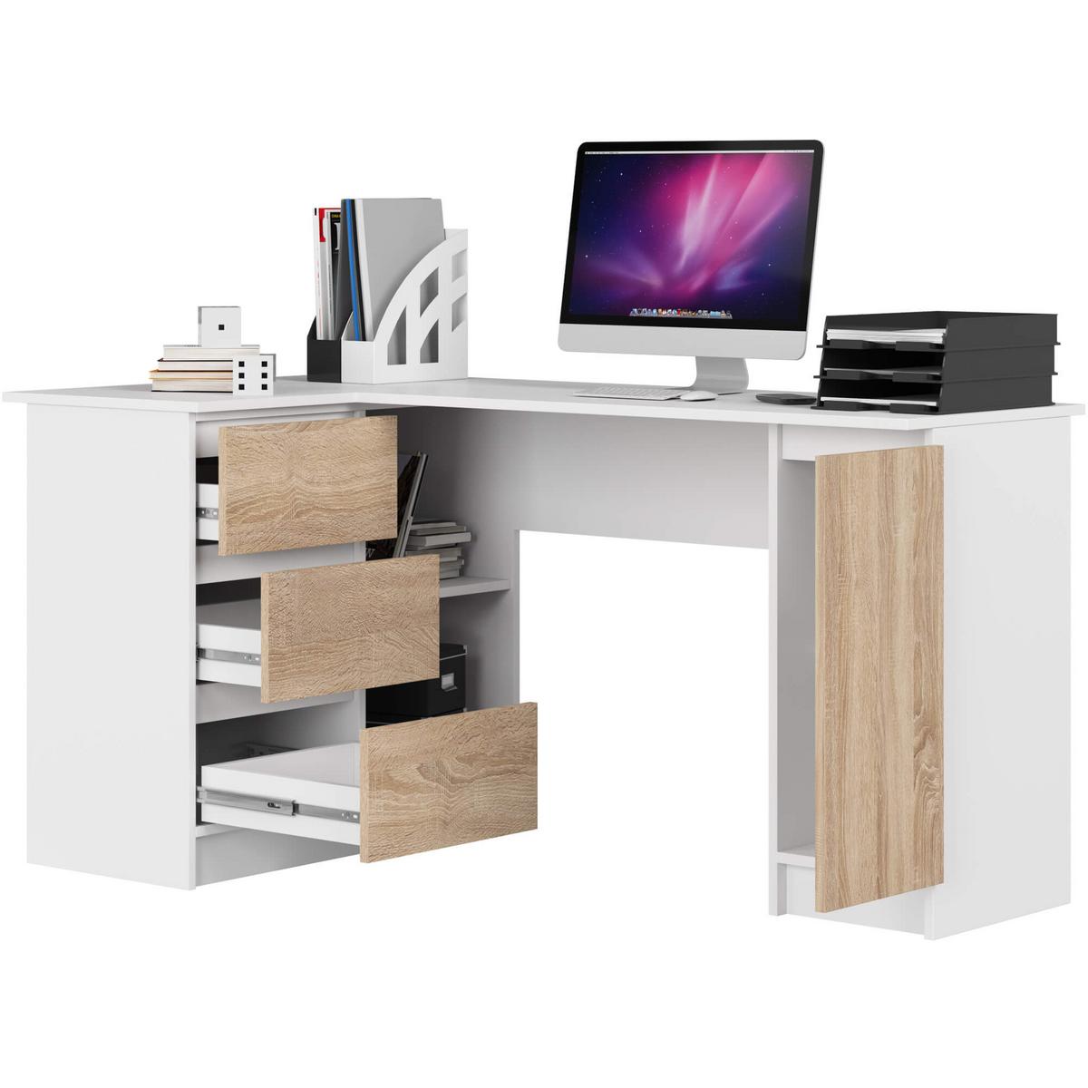SCHREIBTISCH Weiß, Eiche Sonoma 77/155/85 - Weiß, Holzwerkstoff (135/60/77cm) - RAUMHIRSCH FURNITURE