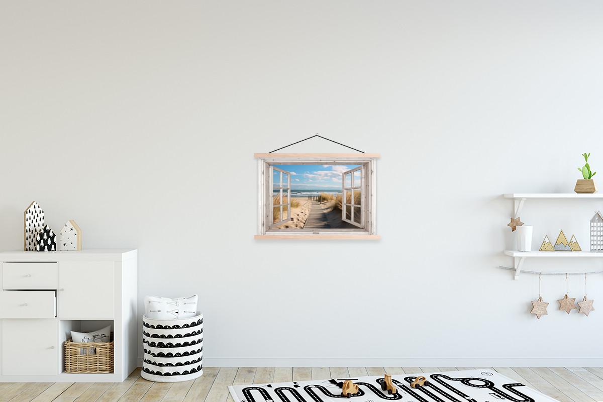 POSTER MIT MAGNETLEISTEN Fenster - Meer - Küste - Natur - Ausblick - Strand - Wattenmeer Wandbilder 60x40 cm - Beige, Textil (60/40/0.15cm) - MuchoWow