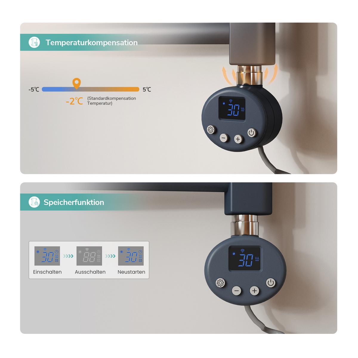 HANDTUCHHEIZKÖRPER elektrisch gebogen Anthrazit 120/40 cm - Anthrazit, Metall (40/120/4.4cm) - EMKE