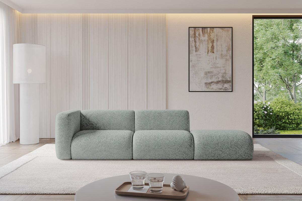 SOFA Ottomane Links MIRA-S3 296x89x70 Grün Velours - Schwarz/Hellgrün, Holzwerkstoff/Kunststoff (296/70/89cm) - ALTDECOR