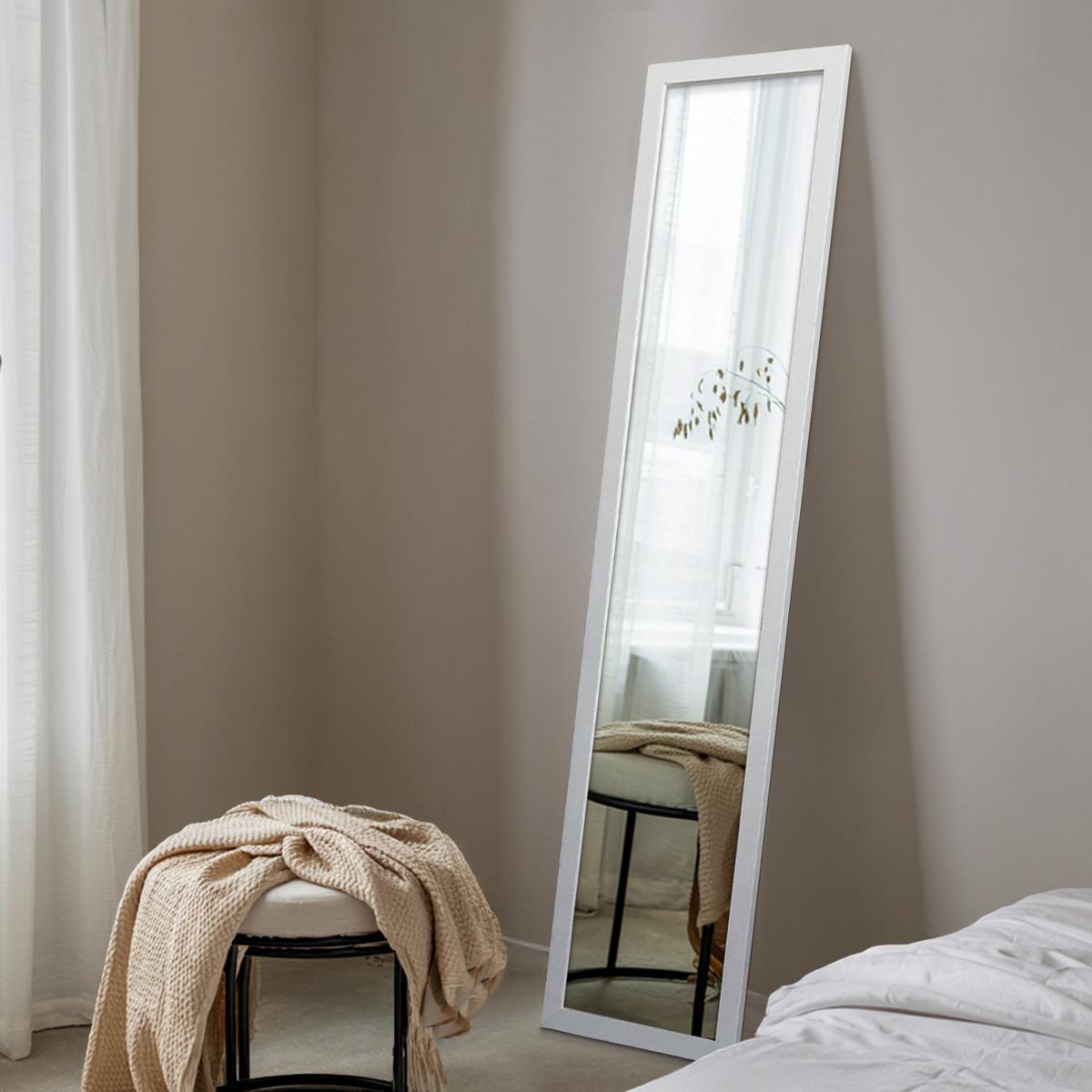 STANDSPIEGEL 156x36 cm – Weiße Rahmen - Weiß, Glas (156/36/0.4cm) - Wallfluent