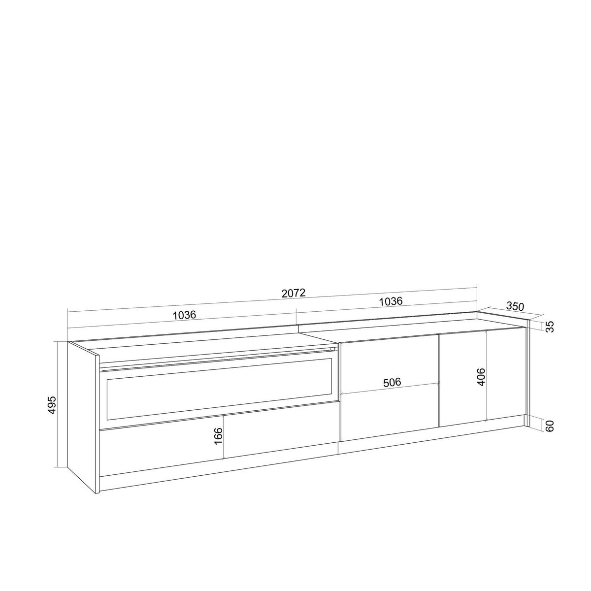 LOWBOARD, Weiß und Eiche Soft, Elektrokamin, 207/37/50cm - Weiß, Holzwerkstoff (207/50/37cm) - Skraut Home