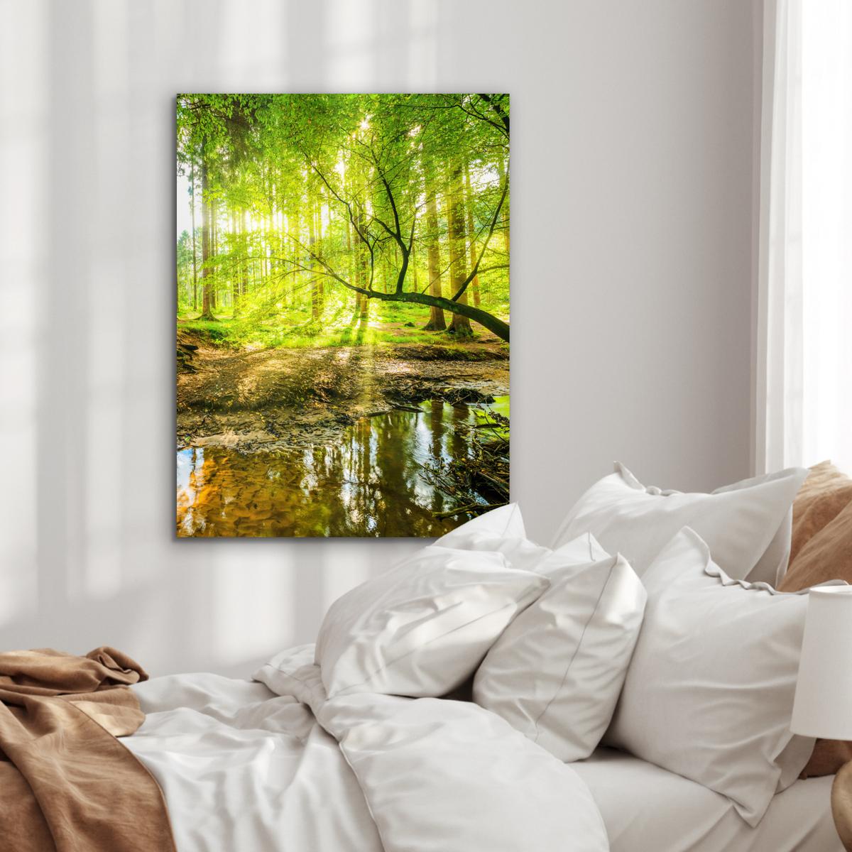 METALLBILD Wald - Landschaft - Wasser - Bäume - Sonne - Grün - Natur 60x80 cm - Grün, Metall (60/80cm) - MuchoWow