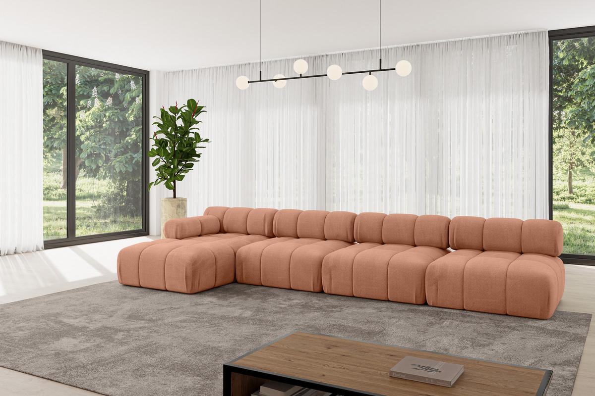 ECKSOFA modulares Sofa Razon-L3 - 380x160x70 cm Apricot Velours - Koralle, Holzwerkstoff/Textil (380/160cm) - ALTDECOR