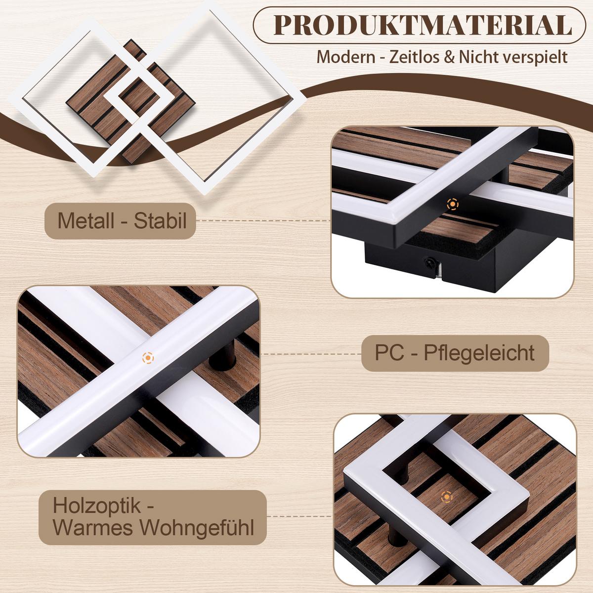 LED DECKENLEUCHTE Nyvyn 31.5/31.5/8 cm - Schwarz, Kunststoff/Metall (31.5/31.5/8cm) - ZMH