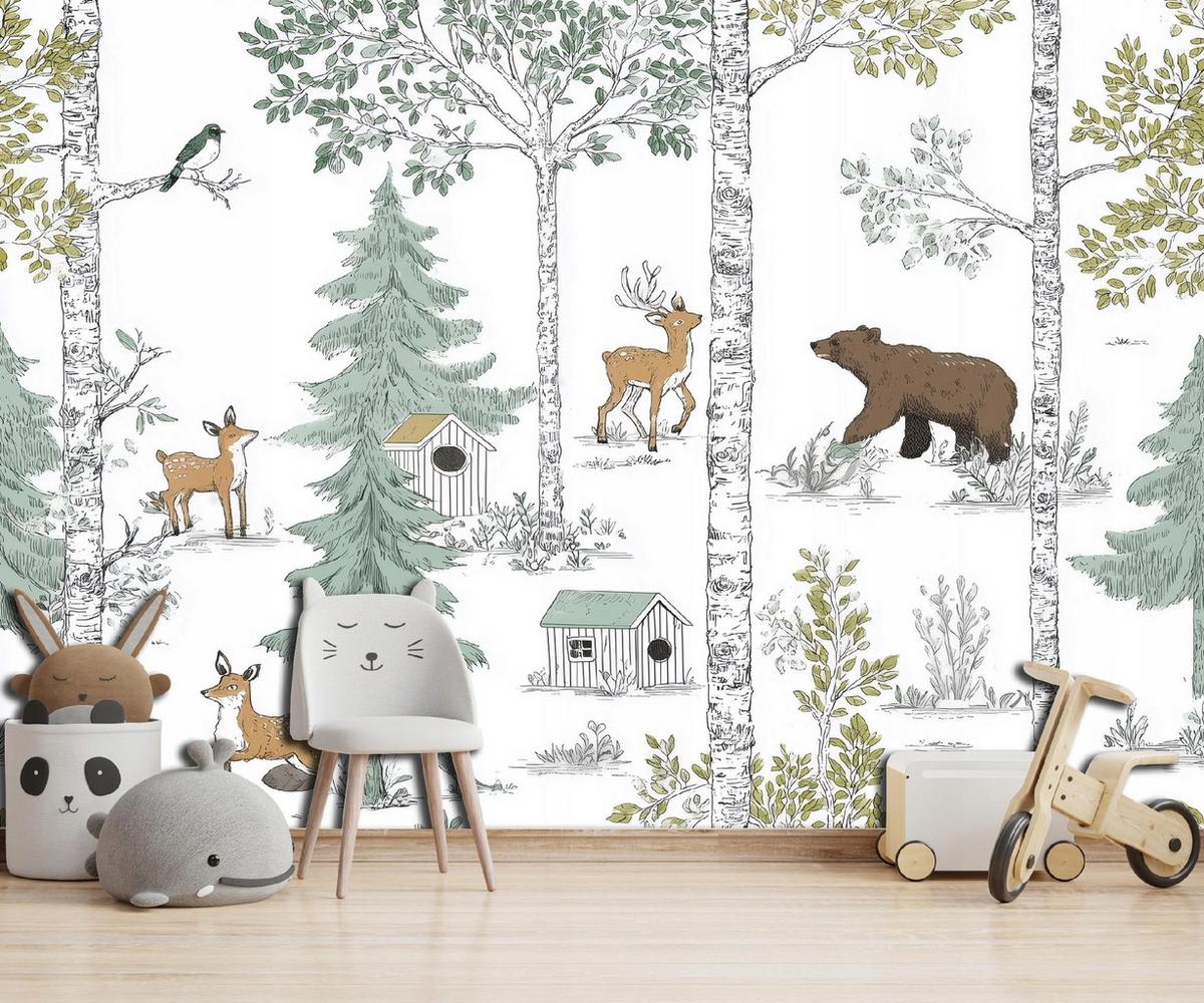FOTOTAPETE Wald Tiere Grün 200x140 cm - Multicolor, Papier (200/140cm) - Wallarena