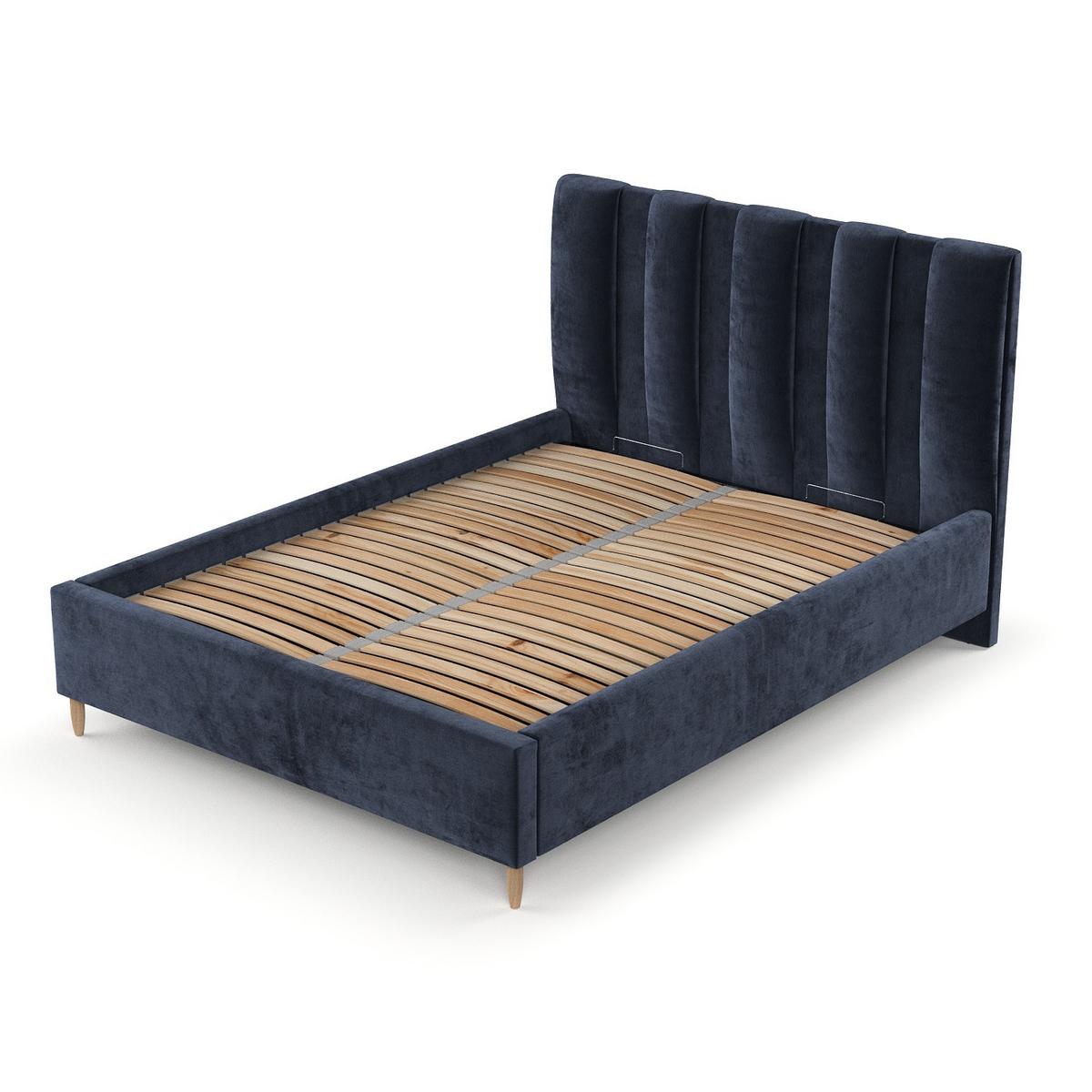 POLSTERBETT Loom 180/200 cm Marineblau im Lotta Stoff - Naturfarben/Dunkelblau, Holz/Holzwerkstoff (180/200cm) - AltaBeds