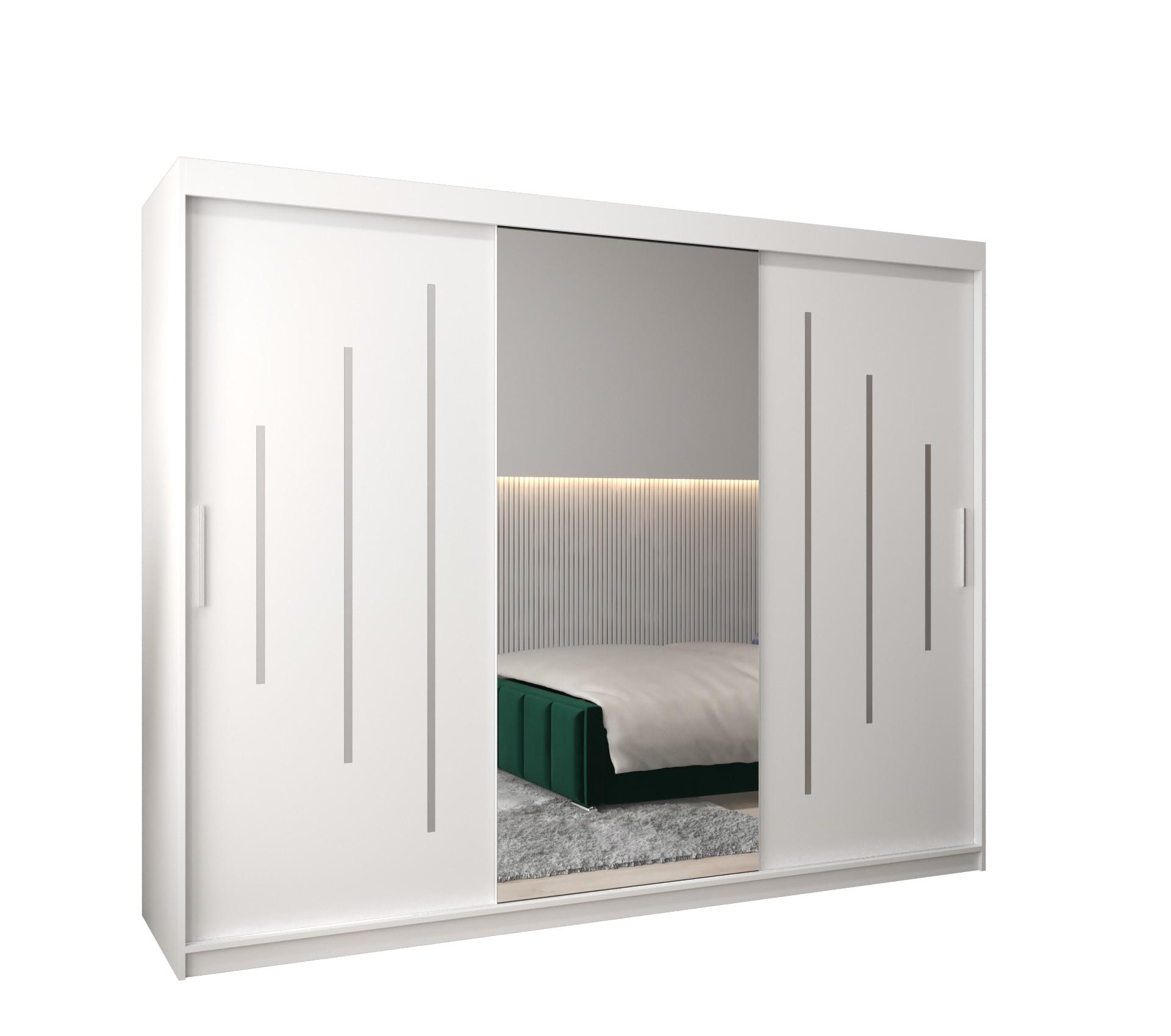 SCHWEBETÜRENSCHRANK 200/250/62 3-türig - Silberfarben/Weiß, Holz/Kunststoff (250/200/62cm) - Abiks Möbel