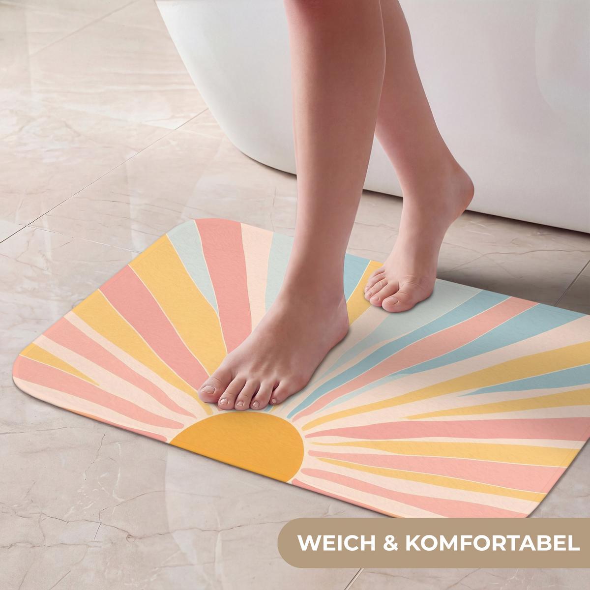 BADEMATTE Illustration - Sonne - Pastellfarben 60x40 cm - Pastellblau, Textil (60/40cm) - OnlyWow