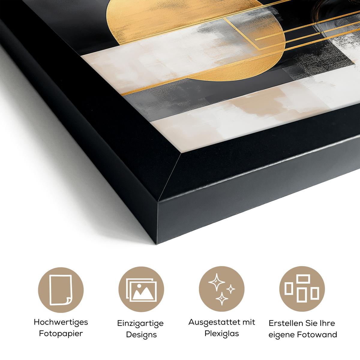 POSTER MIT RAHMENGERAHMTES BILD Abstrakt - Gold - Silber - Formen - Ästhetisch - Modern 30x20 cm - Goldfarben, Papier (30/20cm) - MuchoWow