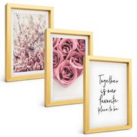 BILDER SET 3er Set - 20x30 cm Goldrahmen - Blumensträuße aus Rosen mit einer Inschrift - Goldfarben, Kunststoff (20/30cm) - TULUP