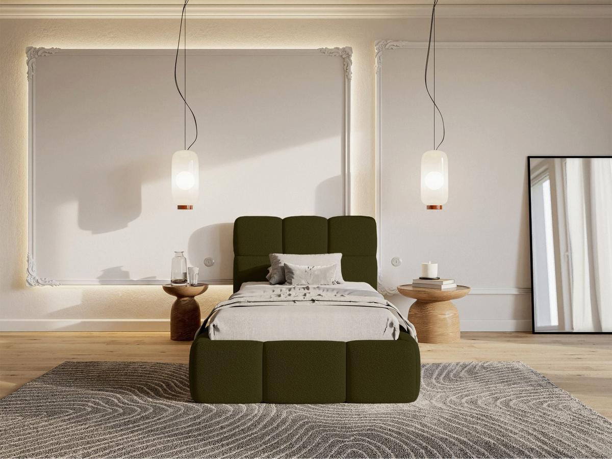 POLSTERBETT Cloudy Olivgrün Bouclé, 90x200 cm - Schwarz/Olivgrün, Kunststoff/Textil (90/200cm) - Selsey