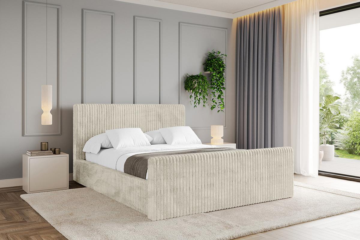 POLSTERBETT mit Bettkasten, Fußteil und Lattenrost, Boxbett mit Matratze H3/H4 - ALOVA-Z-V1 120x200 Beige - Beige, Holzwerkstoff/Textil (120/200cm) - ALTDECOR