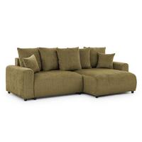 ECKSOFA Calma mit Schlaffunktion und Bettkasten im Bumpy-Design aus weichem Grün Chenille-Stoff - Ottomane rechts - Beige/Schwarz, Holz/Kunststoff (239/140cm) - S-Style Möbel