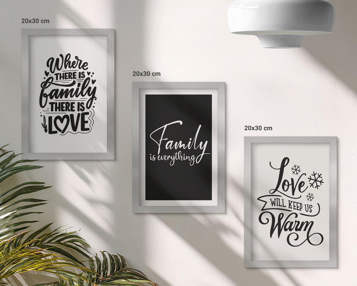 BILDER SET 3er Set - 20x30 cm Silberner Rahmen - Familie, Liebe, Wärme, Zuhause - Silberfarben, Kunststoff (20/30cm) - TULUP