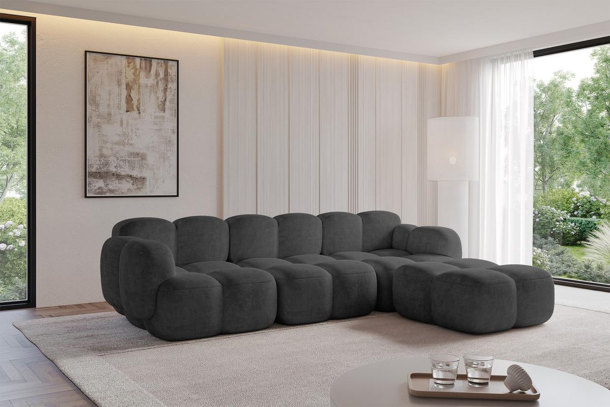 ECKSOFA modulares Sofa Rechts Miko-L2 302x205x75 Dunkelgrau Velours - Dunkelgrau/Schwarz, Holzwerkstoff/Kunststoff (302/205cm) - ALTDECOR