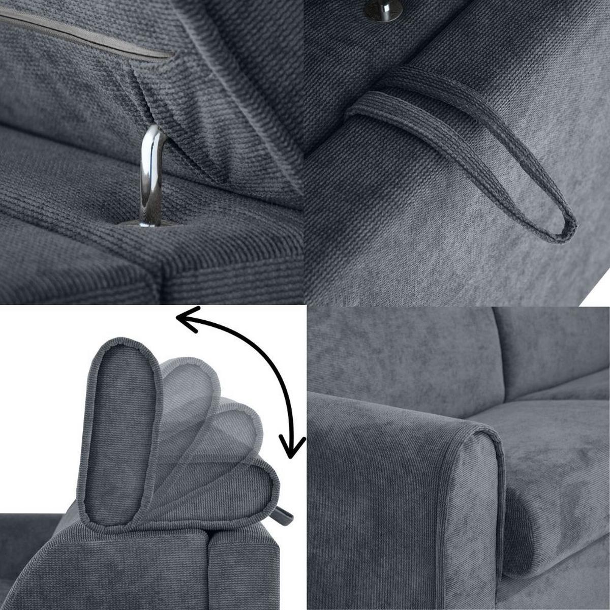 SCHLAFSOFA Pavarti mit italienischem Gestell, 180x195, Dunkelgrau - Dunkelgrau/Schwarz, Holzwerkstoff/Textil (234/88/100cm) - Beautysofa
